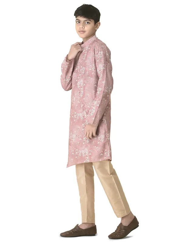 Pink_Cotton_Full_Sleeve_Regular_Printed_Kurta_Set_For_Kids