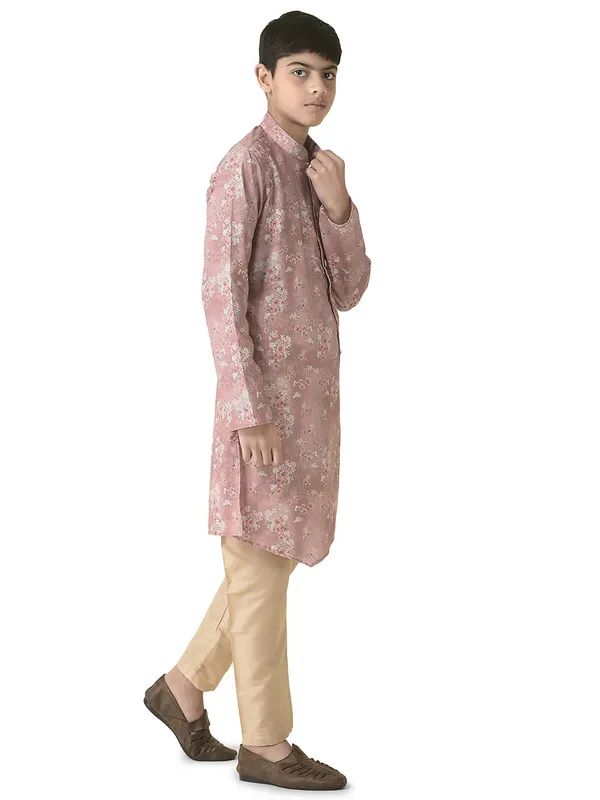 Pink_Cotton_Full_Sleeve_Regular_Printed_Kurta_Set_For_Kids