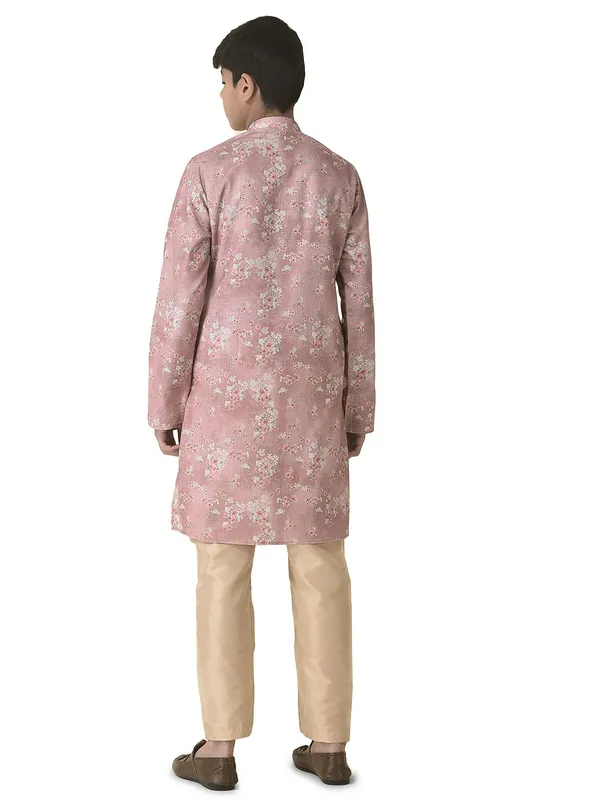 Pink_Cotton_Full_Sleeve_Regular_Printed_Kurta_Set_For_Kids