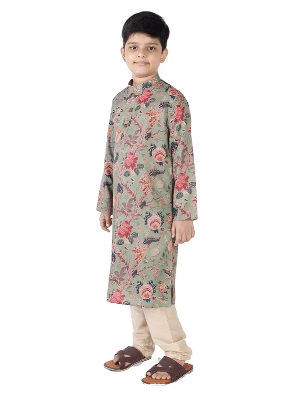 Green_Cotton_Full_Sleeve_Regular_Fit_Printed_Kurta_Churidar_For_Kids