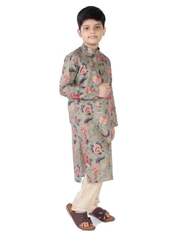 Green_Cotton_Full_Sleeve_Regular_Fit_Printed_Kurta_Churidar_For_Kids