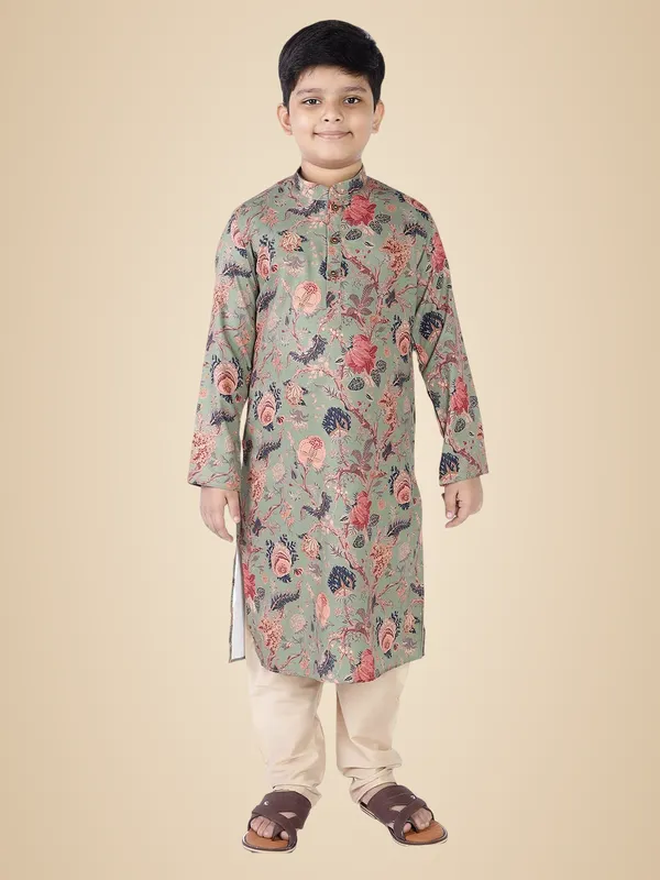 Green_Cotton_Full_Sleeve_Regular_Fit_Printed_Kurta_Churidar_For_Kids