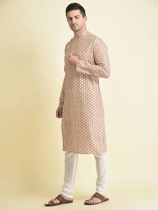 Mustard_Cotton_Mustard_Full_Sleeve_Regular_Fit_Printed_Kurta_Set_For_Men