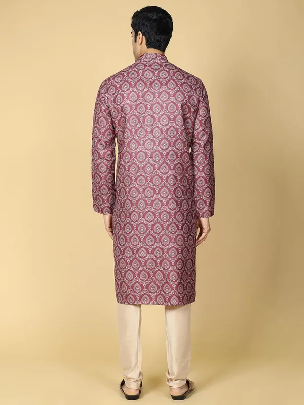Maroon_Pure_Cotton_Full_Sleeves_Regular_Printed_Ethnic_Kurta_Set_For_Men