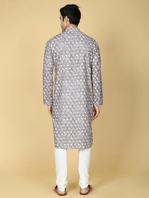Brown_Cotton_Full_Sleeves_Regular_Printed_Kurta_Set_For_Men