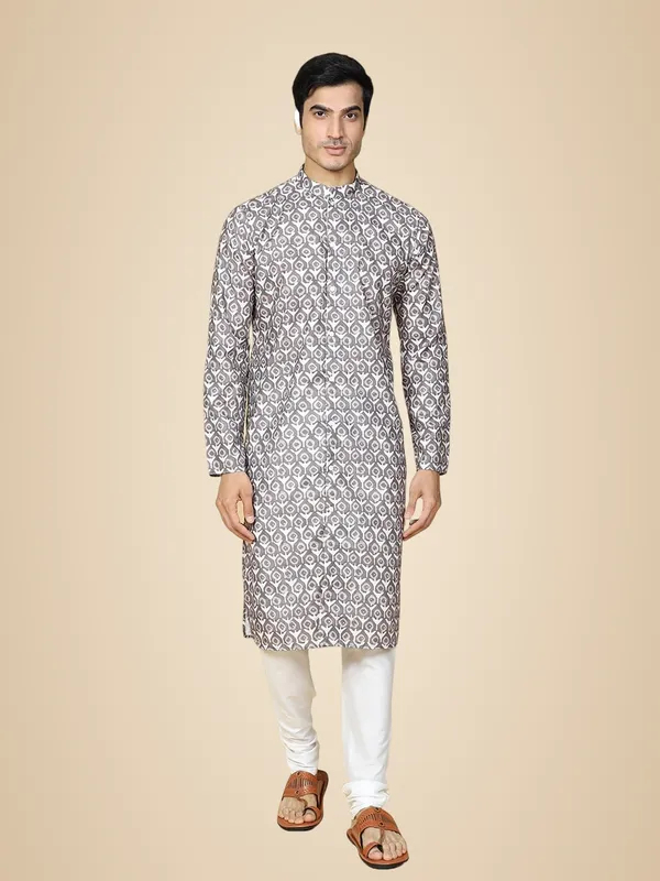 Brown_Cotton_Full_Sleeves_Regular_Printed_Kurta_Set_For_Men