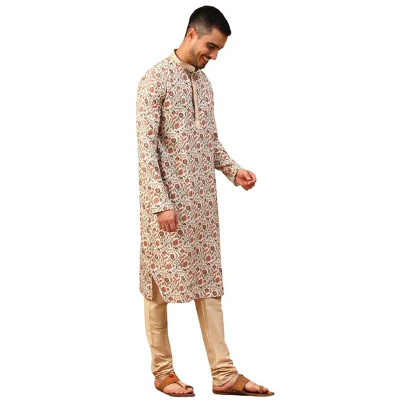 Beige_Cotton_Full_Sleeve_Regular_Fit_Printed_Kurta_For_Men
