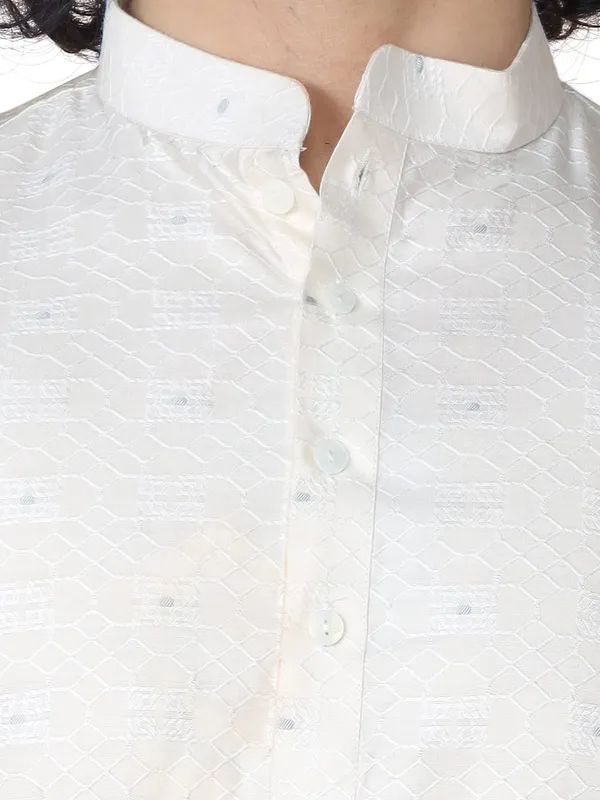 White_Cotton_White_Full_Sleeve_Regular_Fit_Dobby_Kurta_For_Men