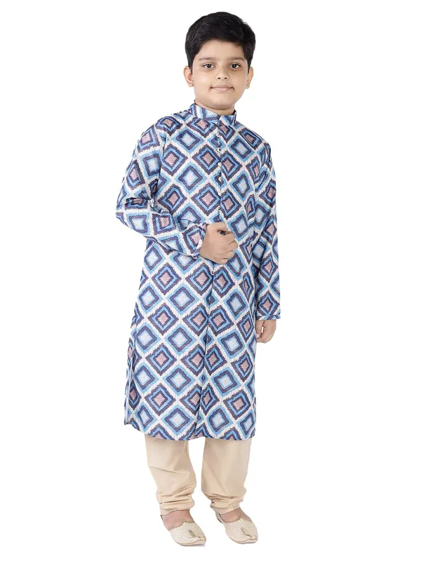 Blue_Cotton_Full_Sleeve_Regular_Fit_Printed_Kurta_Churidar_For_Kids