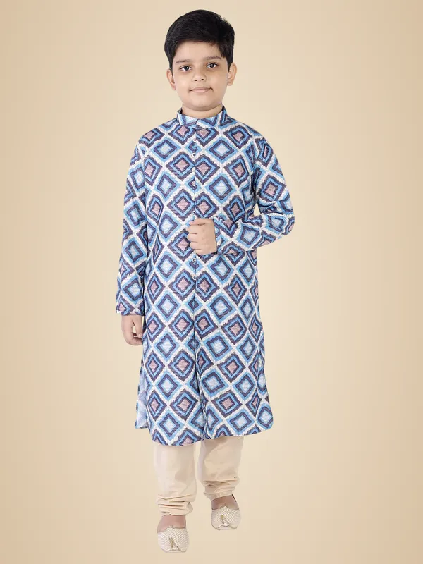 Blue_Cotton_Full_Sleeve_Regular_Fit_Printed_Kurta_Churidar_For_Kids