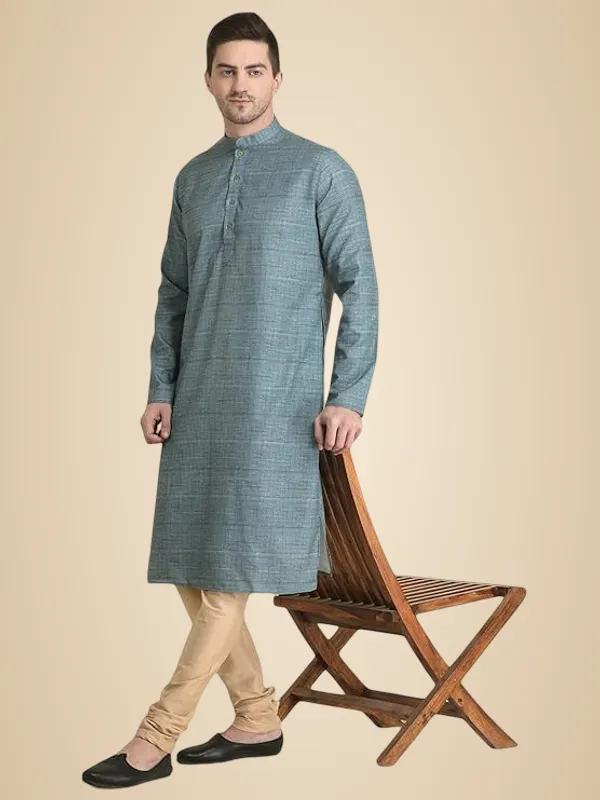 Blue_Cotton_Blue_Full_Sleeve_Regular_Fit_Printed_Kurta_Set_For_Men