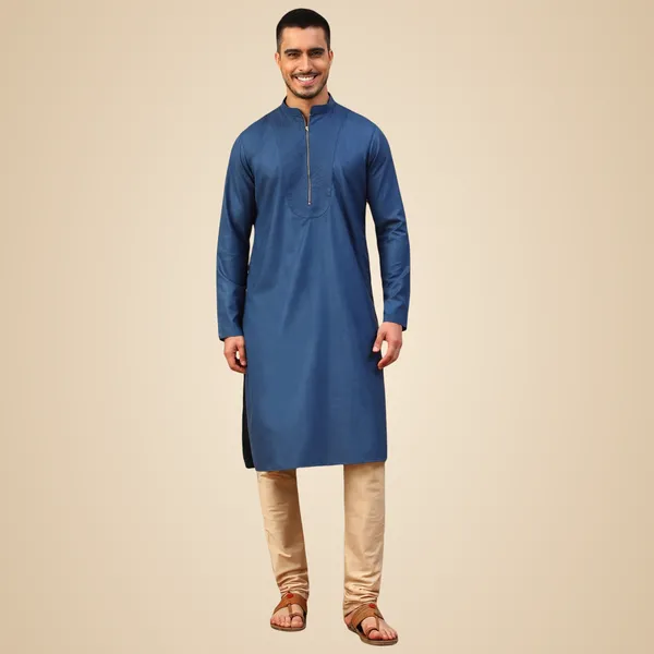 Blue_Jacquard_Full_Sleeve_Regular_Fit_Printed_Kurta_For_Men