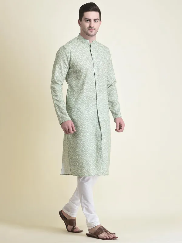 Green_Cotton_Green_Full_Sleeve_Regular_Fit_Printed_Kurta_Set_For_Men