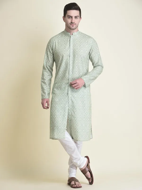 Green_Cotton_Green_Full_Sleeve_Regular_Fit_Printed_Kurta_Set_For_Men