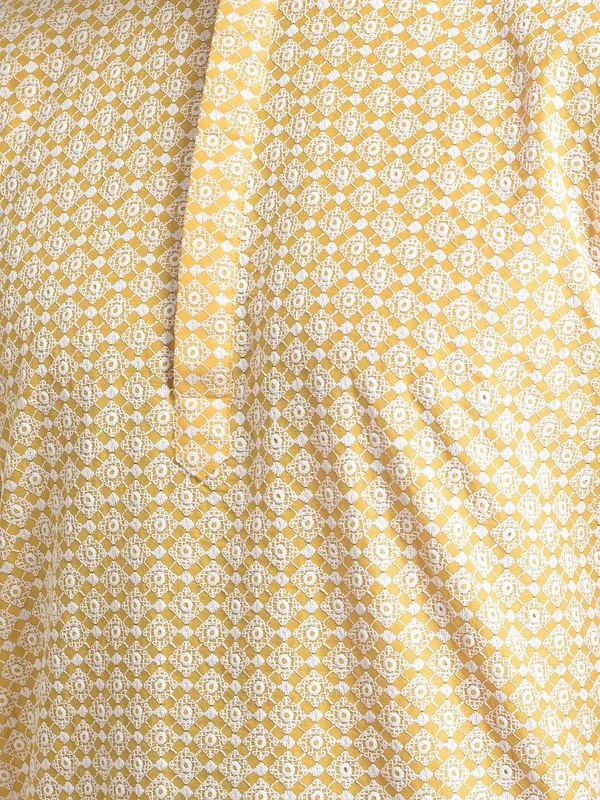 Yellow_Cotton_Full_Sleeve_Regular_Fit_Chikankari_Embroidery_Kurta_Set_For_Men