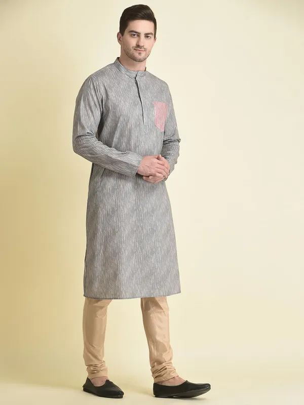 Silver_Cotton_Grey_Full_Sleeve_Regular_Fit_Printed_Kurta_Set_For_Men