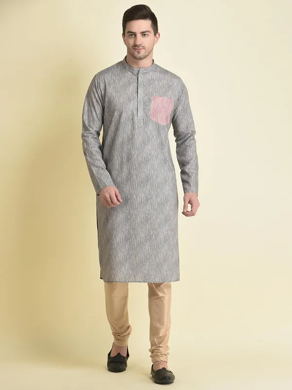 Silver_Cotton_Grey_Full_Sleeve_Regular_Fit_Printed_Kurta_Set_For_Men