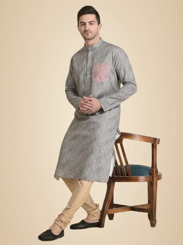 Silver_Cotton_Grey_Full_Sleeve_Regular_Fit_Printed_Kurta_Set_For_Men
