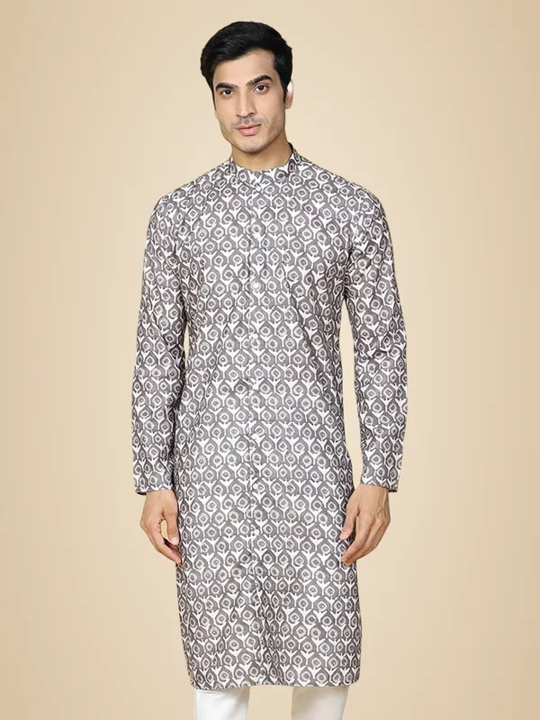 Brown_Cotton_Full_Sleeve_Regular_Fit_Printed_Kurta_For_Men