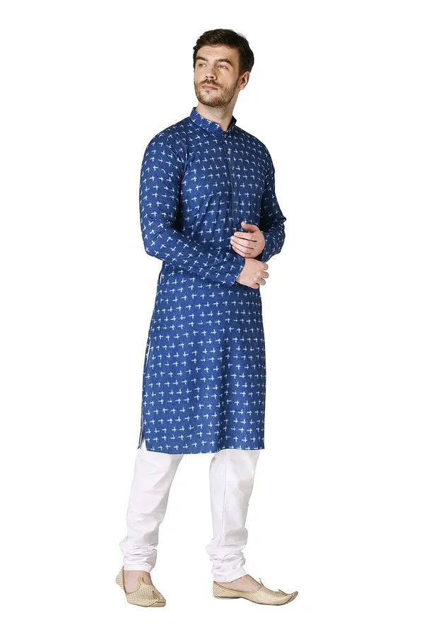 Blue_Cotton_Blue_Full_Sleeve_Regular_Printed_Kurta_For_Men