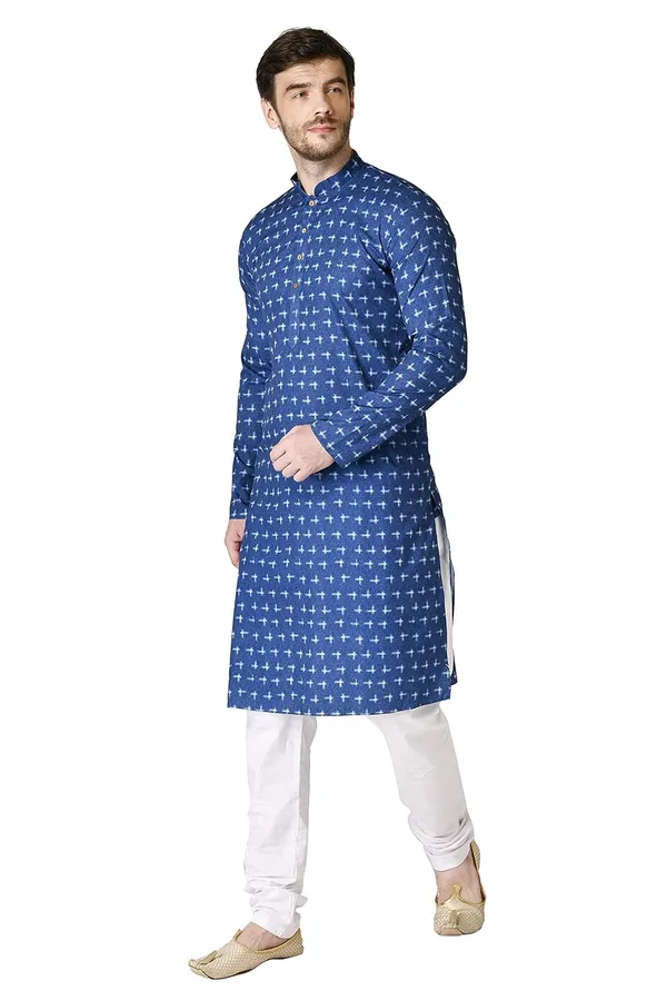 Blue_Cotton_Blue_Full_Sleeve_Regular_Printed_Kurta_For_Men