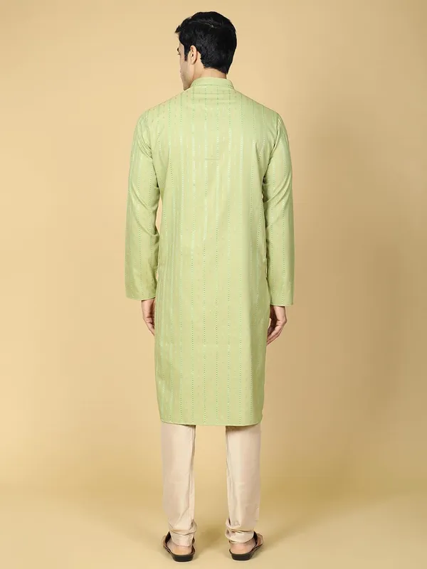 Green_Cotton_Full_Sleeve_Regular_Fit_Striped_Green_Kurta_For_Men