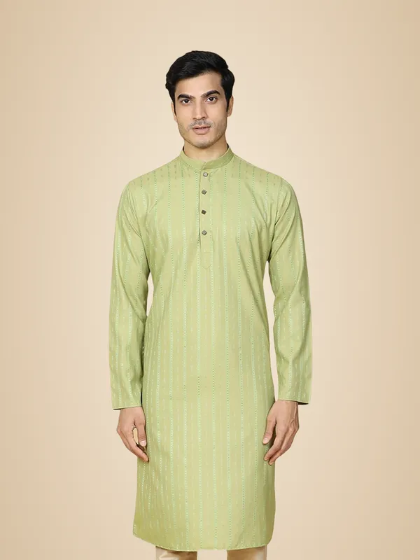 Green_Cotton_Full_Sleeve_Regular_Fit_Striped_Green_Kurta_For_Men