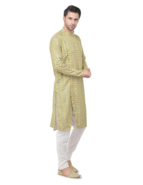 Yellow_Cotton_Yellow_Full_Sleeve_Regular_Jacquard_Kurta_For_Men