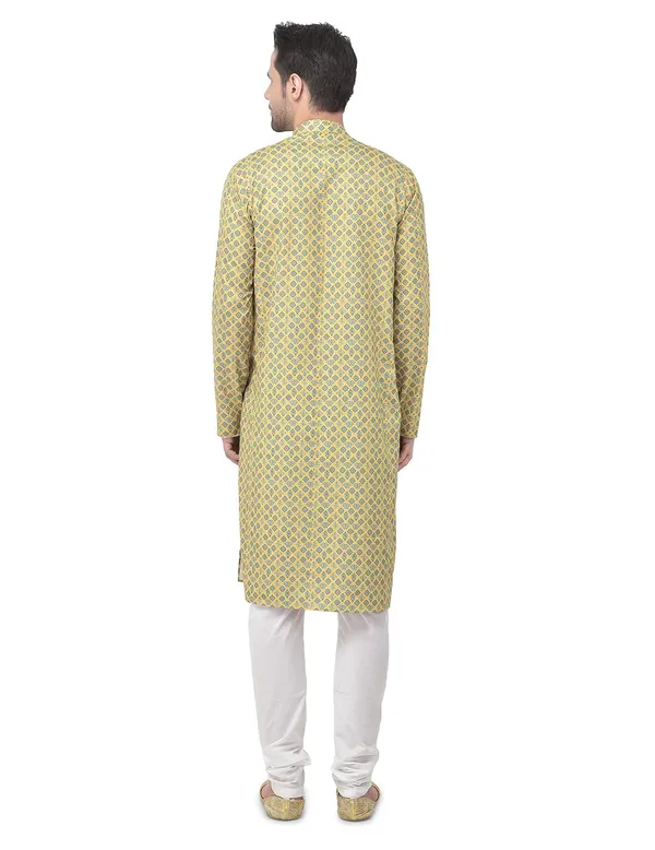 Yellow_Cotton_Yellow_Full_Sleeve_Regular_Jacquard_Kurta_For_Men