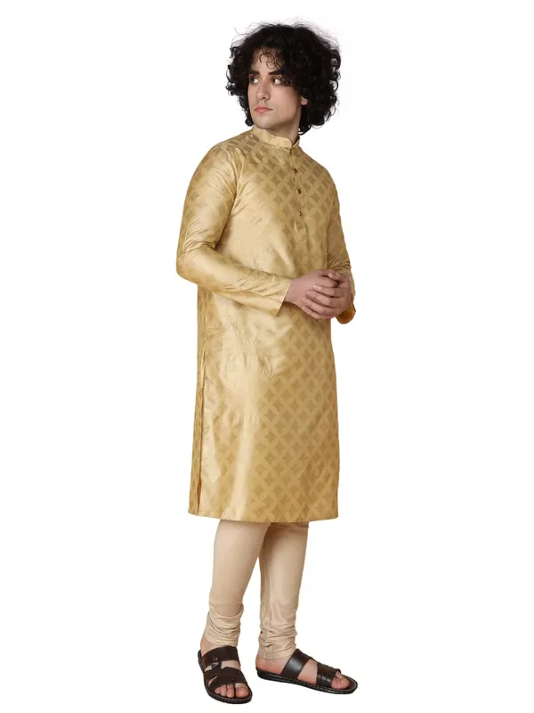 Beige_Cotton_Full_Sleeve_Regular_Fit_Printed_Kurta_For_Men