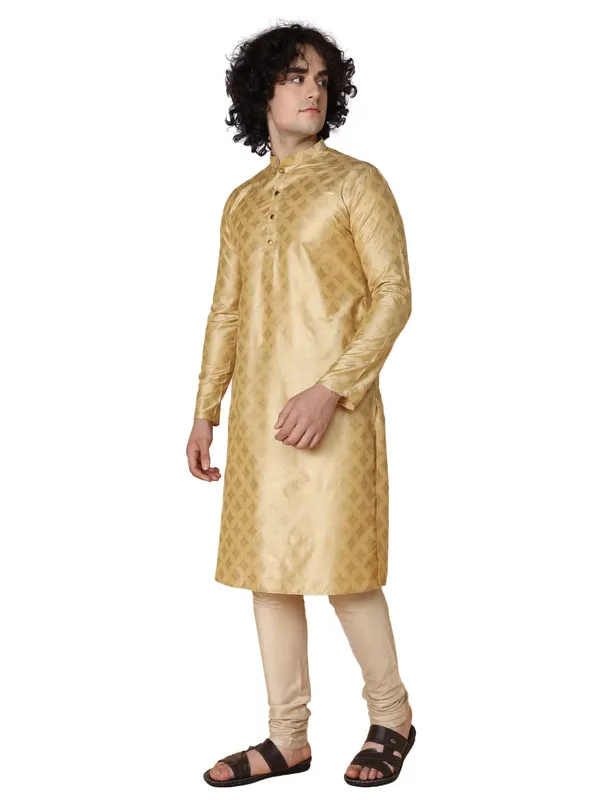Beige_Cotton_Full_Sleeve_Regular_Fit_Printed_Kurta_For_Men