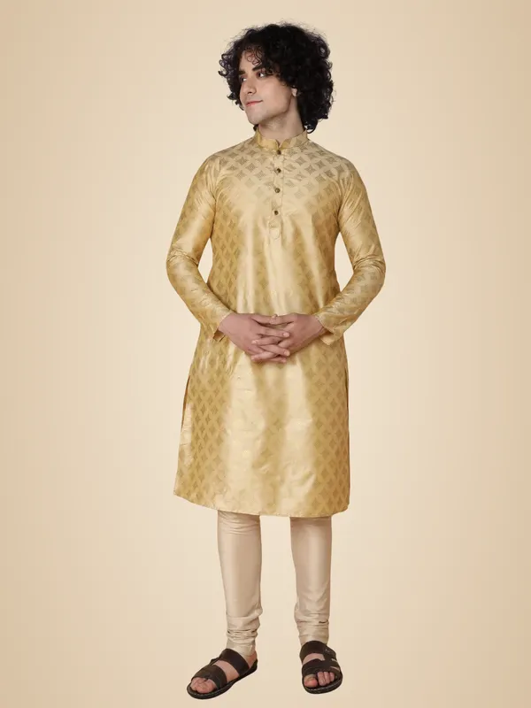 Beige_Cotton_Full_Sleeve_Regular_Fit_Printed_Kurta_For_Men