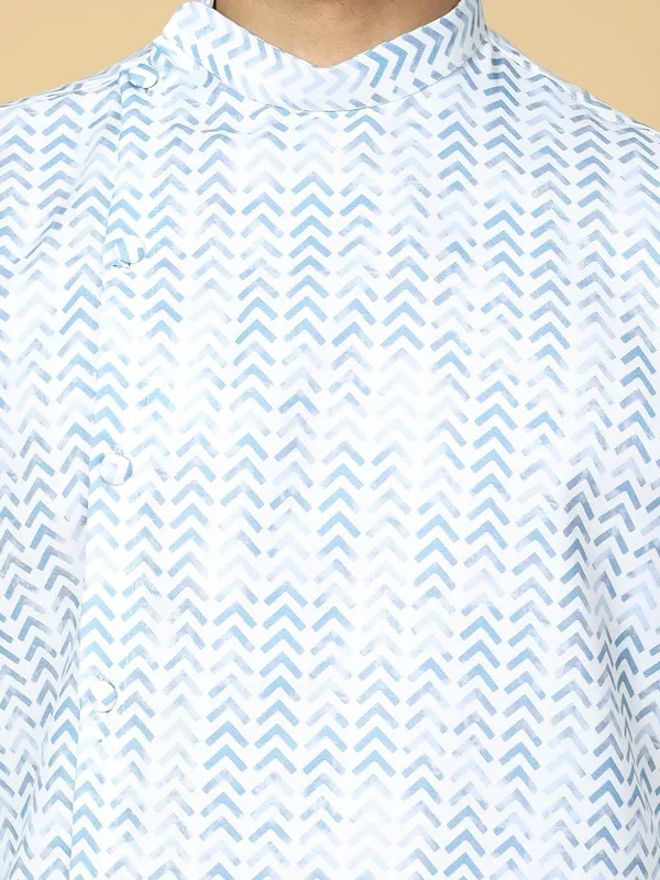 White_Cotton_Full_Sleeve_Regular_Fit_Printed_Kurta_For_Men