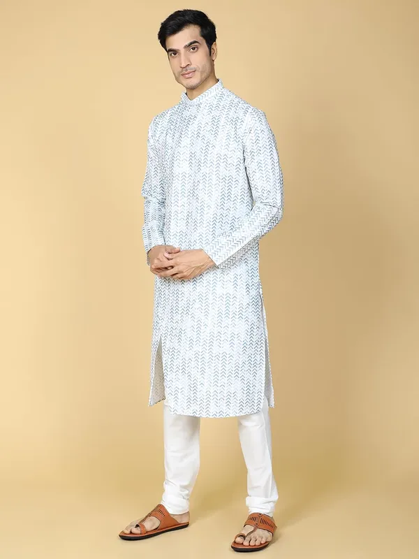 White_Cotton_Full_Sleeve_Regular_Fit_Printed_Kurta_For_Men