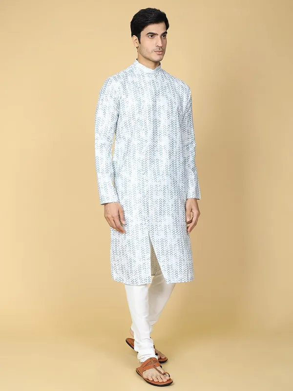 White_Cotton_Full_Sleeve_Regular_Fit_Printed_Kurta_For_Men