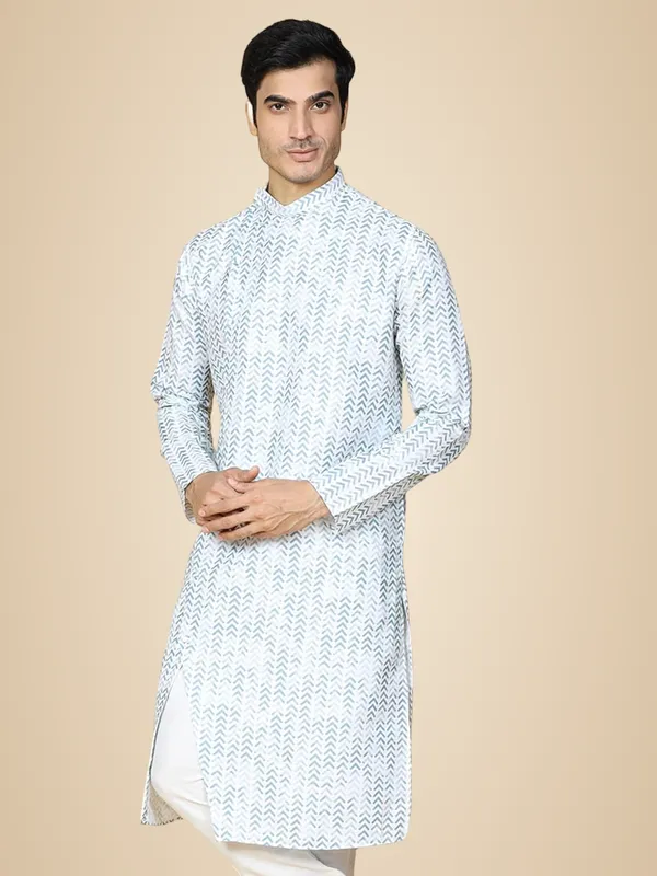 White_Cotton_Full_Sleeve_Regular_Fit_Printed_Kurta_For_Men
