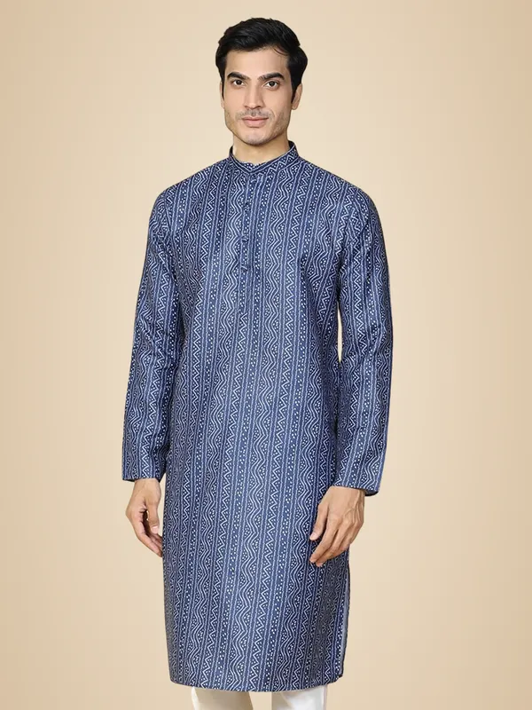Blue_Cotton_Full_Sleeve_Regular_Fit_Printed_Kurta_For_Men