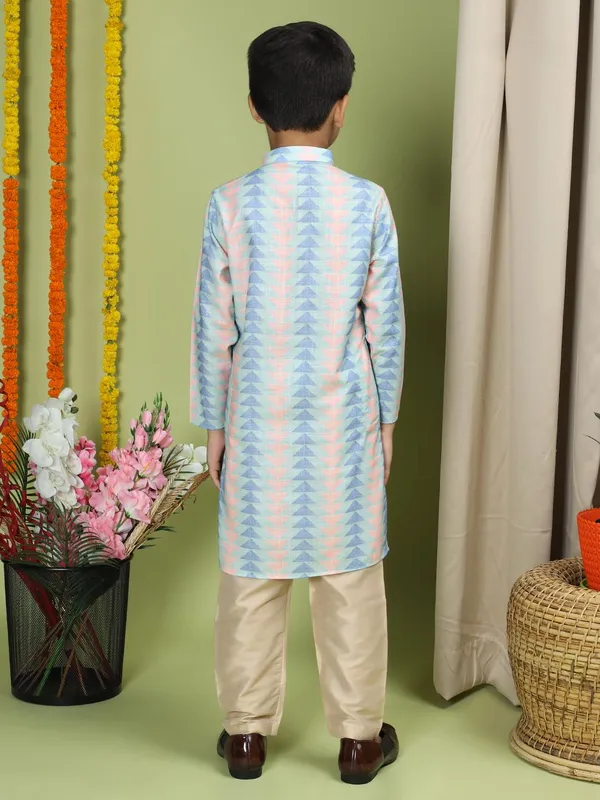 Green_Cotton_Full_Sleeve_Regular_Fit_Printed_Green_Kurta_Churidar_Set_For_Boy