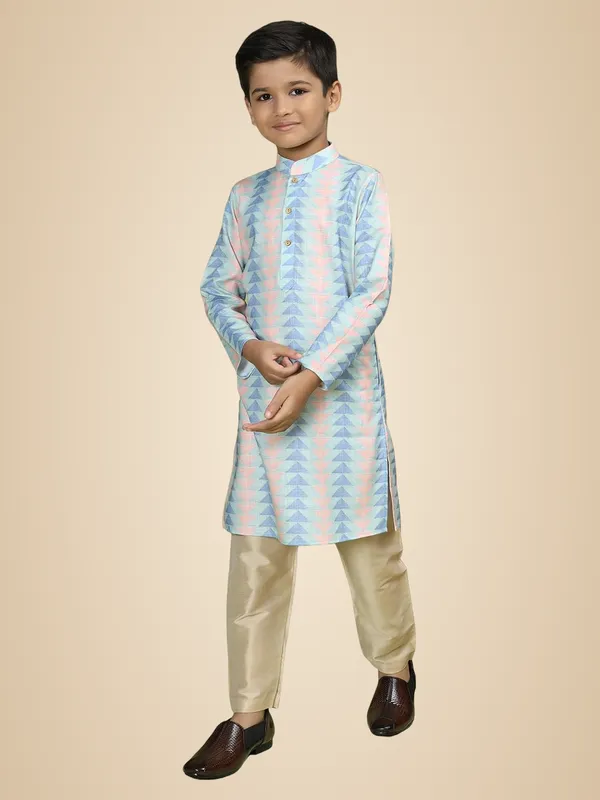 Green_Cotton_Full_Sleeve_Regular_Fit_Printed_Green_Kurta_Churidar_Set_For_Boy