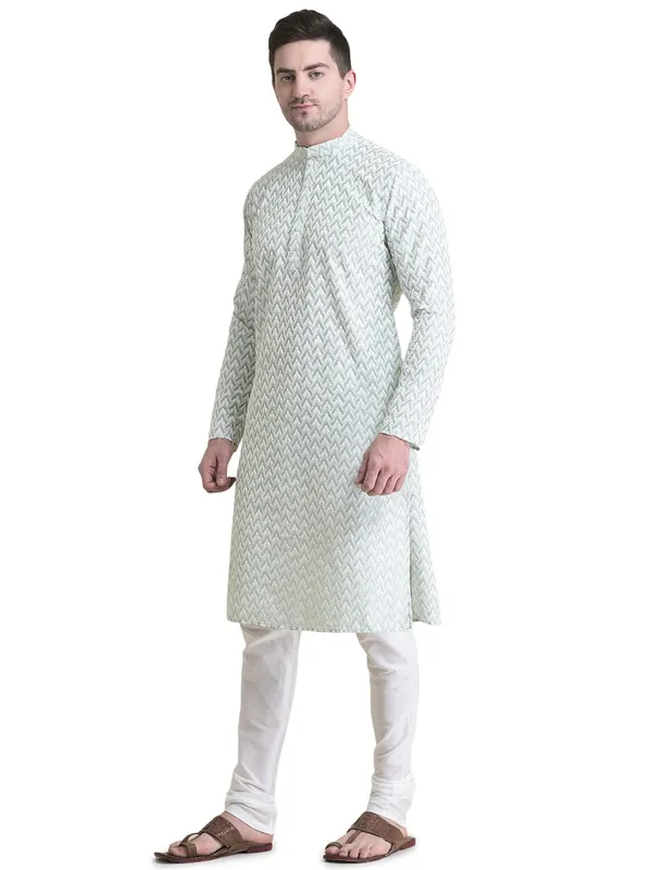 Green_Cotton_Full_Sleeve_Regular_Fit_Chikankari_Embroidery_Kurta_For_Men