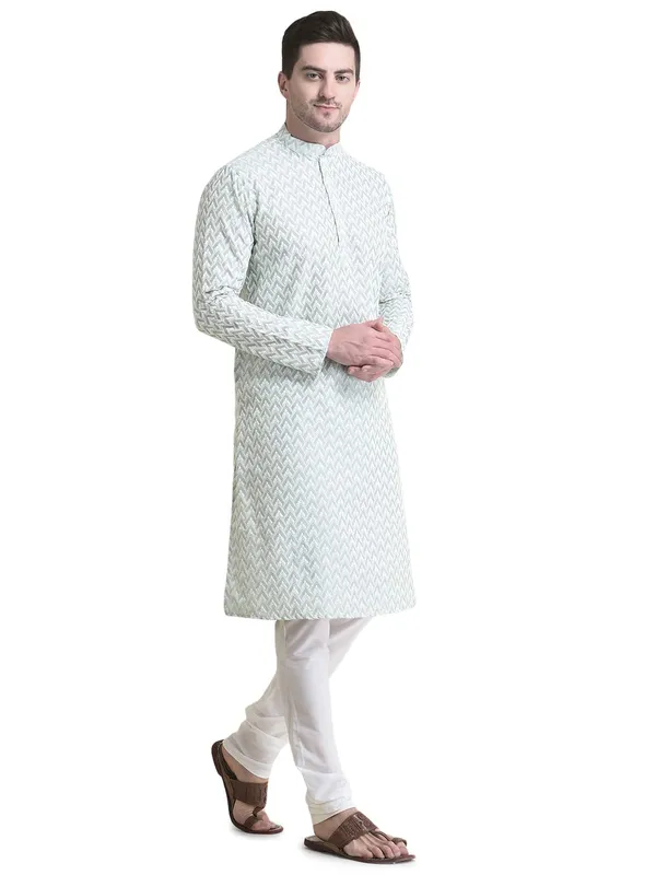 Green_Cotton_Full_Sleeve_Regular_Fit_Chikankari_Embroidery_Kurta_For_Men