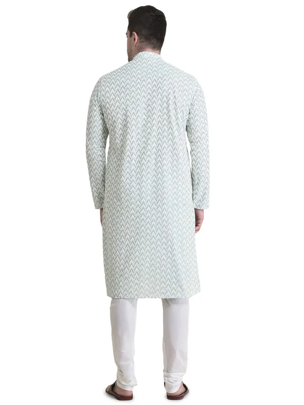 Green_Cotton_Full_Sleeve_Regular_Fit_Chikankari_Embroidery_Kurta_For_Men