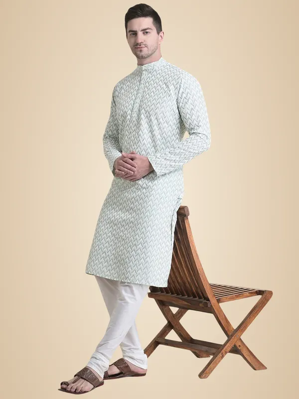 Green_Cotton_Full_Sleeve_Regular_Fit_Chikankari_Embroidery_Kurta_For_Men