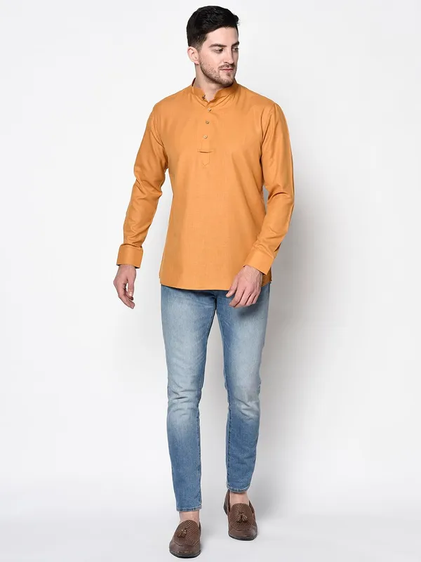 Light_Yellow_Full_Sleeve_Regular_Plain_Kurta_For_Men