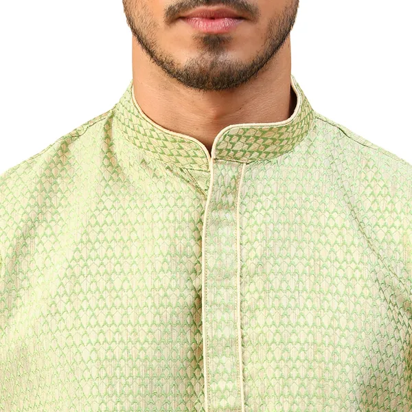 Green_Jacquard_Full_Sleeve_Regular_Fit_Printed_Kurta_Set_For_Men