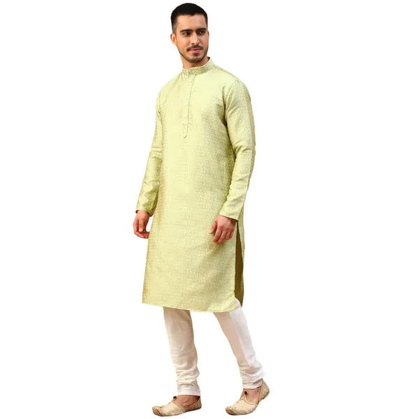 Green_Jacquard_Full_Sleeve_Regular_Fit_Printed_Kurta_Set_For_Men