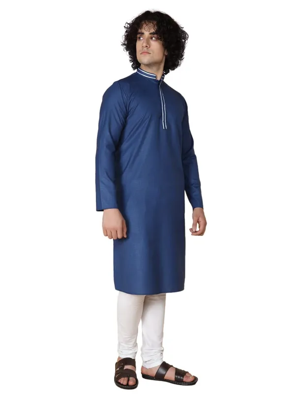 Blue_Cotton_Full_Sleeve_Regular_Fit_Plain_Kurta_For_Men