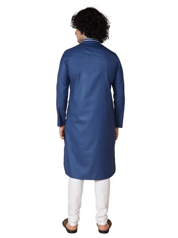 Blue_Cotton_Full_Sleeve_Regular_Fit_Plain_Kurta_For_Men