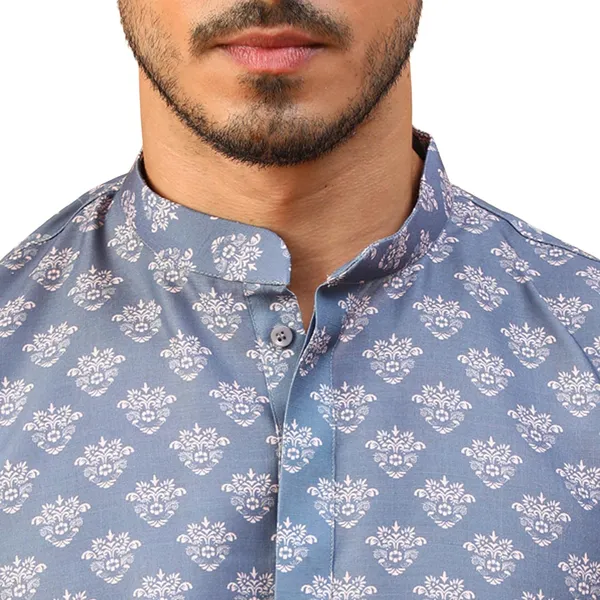 Silver_Blue_Cotton_Full_Sleeves_Regular_Kurta_Set_For_Men