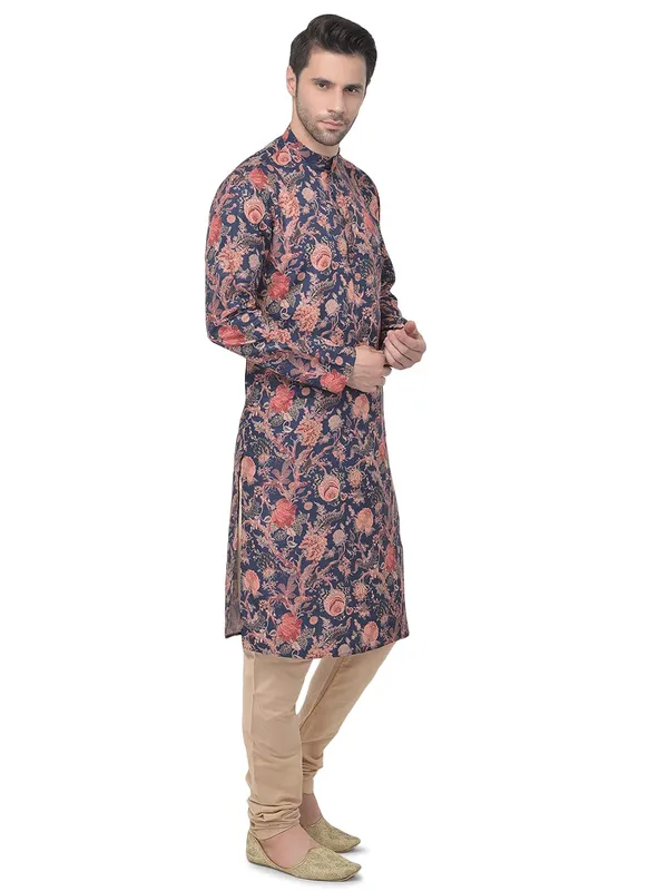 Blue_Regular_Fit_Cotton_Kurta_Ͽ�_Beige_Colour_Full_Sleeves_For_Men